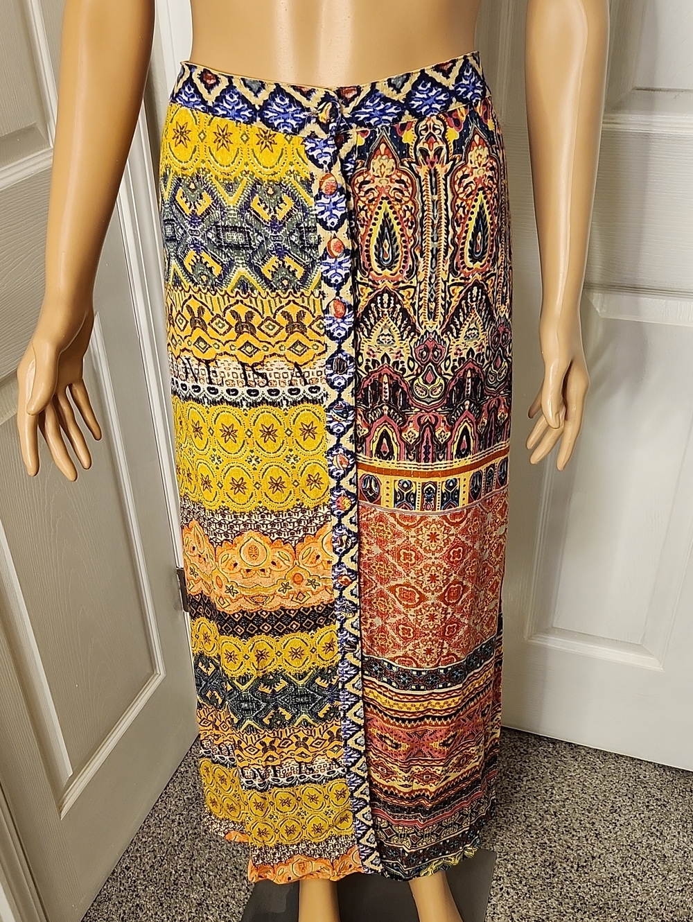 Desigual Multicolor Patchwork Maxi Skirt With Front Button Closure